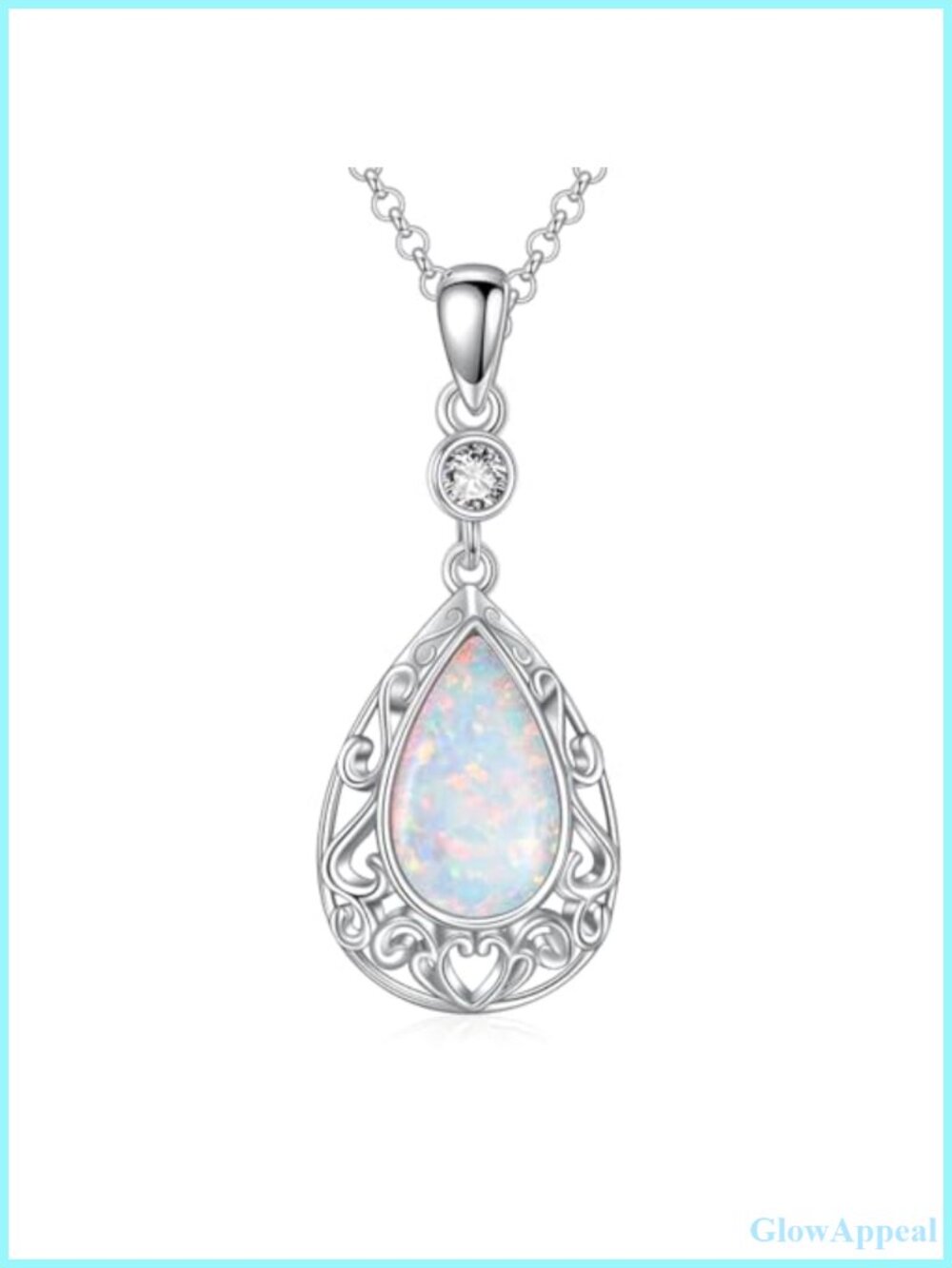 925 Sterling Silver Opal Lab-Grown Diamond Pendant Necklace 20in